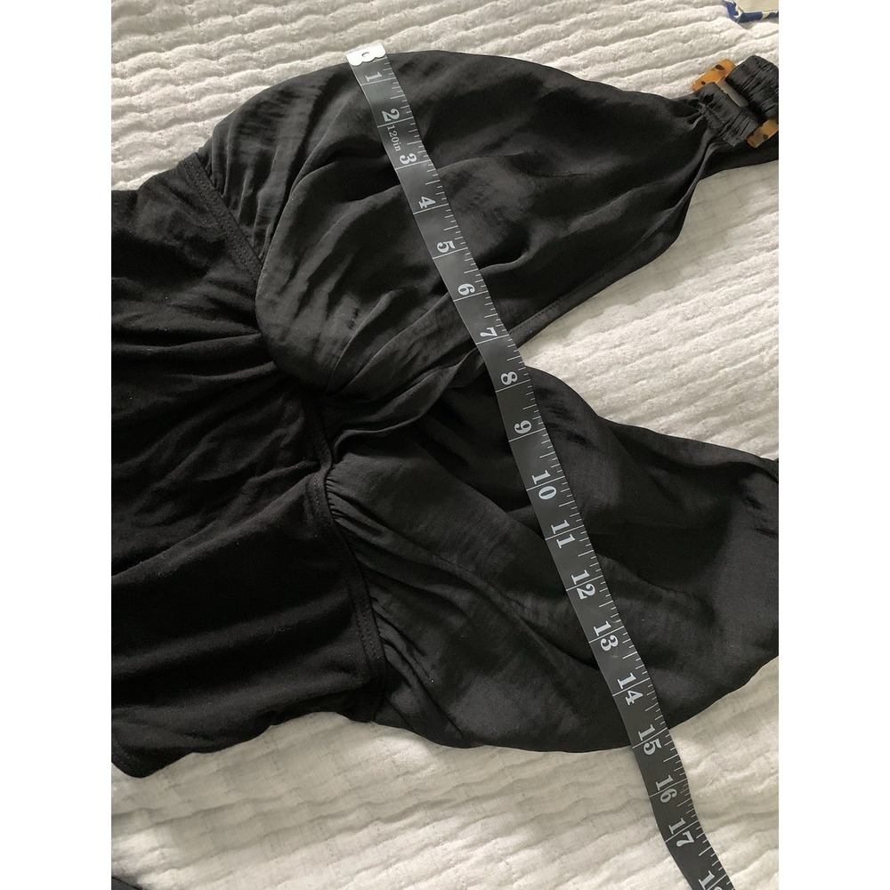 Free People Body Suit Sz XS Black Faux Wrap Tortoise Detail Low Back Resort - Picture 7 of 10